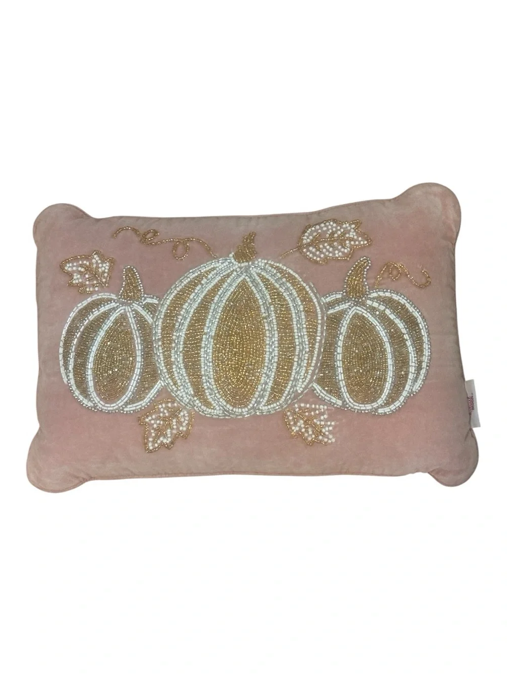 Harvest Moon Beaded Pumpkin Accent Pillow in Blush Pink-perfect for fall